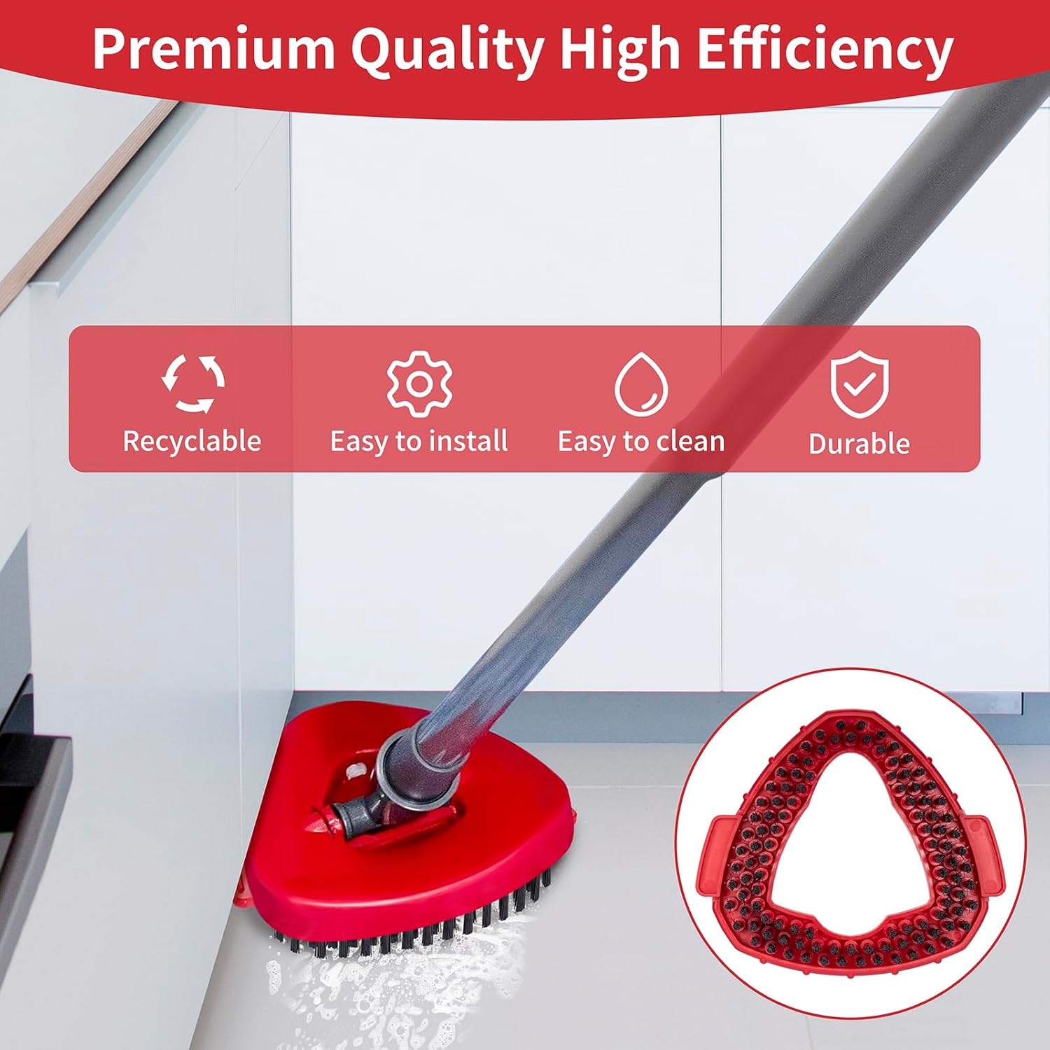 2 Pcs Scrub Brush Replacement Head for O Cedar EasyWring Spin Mop 1 Tank System, Shower Floor Scrubber, Microfiber Triangle Hard Bristle Cleaning Brush for Bathroom Kitchen Pool, Glass and Tile Walls