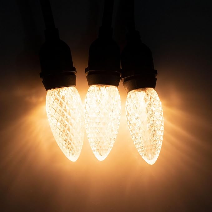Meconard C9 Led Replacement Christmas Light Bulbs, C9 Shatterproof Led Bulbs for Christmas Indoor Outdoor String Lights,E17 Intermediate Base, Commercial Grade Holiday Bulbs, Warm White, 50Pack