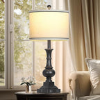 Farmhouse Table Lamps Set of 2, Vintage Bedside Lamps with USB A+C Charging Ports & AC Outlet, 26" Rustic Nightstand Lamp for Living Room Bedroom End Table Wash Black(2 LED Bulbs Included)