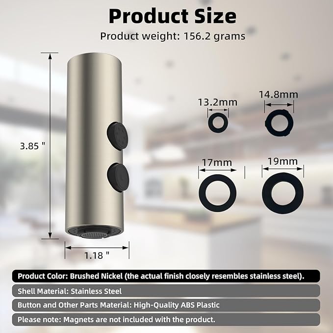 Hibbent Metal Pull Down Kitchen Faucet Head Replacement with 15 Adapters, Sink Spray Head, 2 Function Spray Nozzle Compatible with Moen, American Standard, Delta, Kohler Faucets, Brushed Nickel