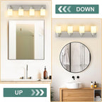 IZORRO Bathroom Vanity Light Fixture, 4-Light 27.5 Inch Brushed Nickel Bathroom Light Fixtures Over Mirror, with White Glass Shade, Modern Farmhouse Vanity Lights, Rustic Restroom Lighting Fixtures