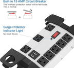 Heavy Duty Power Strip with USB, Workshop 8 Outlet Surge Protector 2700 Joules, Industrial Metal 15Amp Power Strip, 25 FT Extension Cord and Wide Spaced.