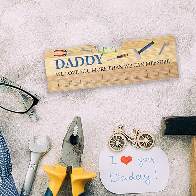 Christmas Gifts for Daddy from Daughter Son, Best Father Gifts for Bonus Dad, Birthday Fathers Day Valentines Gift for Dad Stepdad Wooden Spirit Level A1