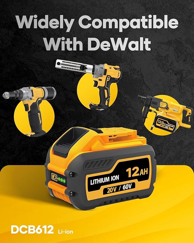 60V Battery 12ah Replacement for Dewalt Batteries 60 Volt DCB606 DCB609 DCB612 4 Pack, Compatible with Dewalt 20V 60V Cordless Power Tools