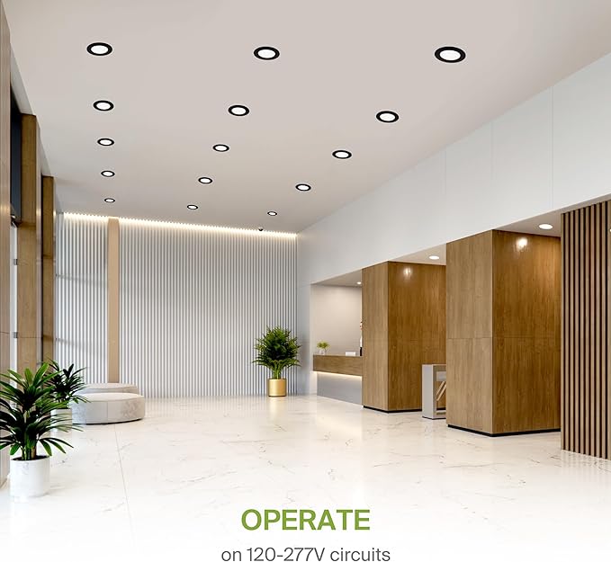 ASD LED Recessed Lighting 4 Inch, Round Commercial LED Downlight, Mini Panel Baffle Trim, 12W 120-277V, 5 CCT Selectable 2700K/3000K/3500K/4000K/5000K, Dimmable LED Ceiling Light Fixture, Black, ETL