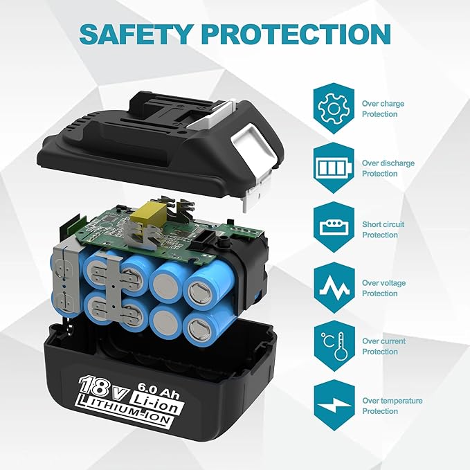 6.0Ah Battery Replacement for Makita 18V Battery Compatible with 18 Volt BL1860B BL1850B BL1840B BL1830B BL1815B Batteries