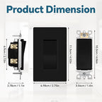 ThunderWay Matte Black Single Pole Decorator Light Switch with Screwless Wall Plate, 15 A 120/277 V, ON/Off Rocker Paddle Interrupter, Self-Grounding, Residential Grade,UL Listed (20 Pack)