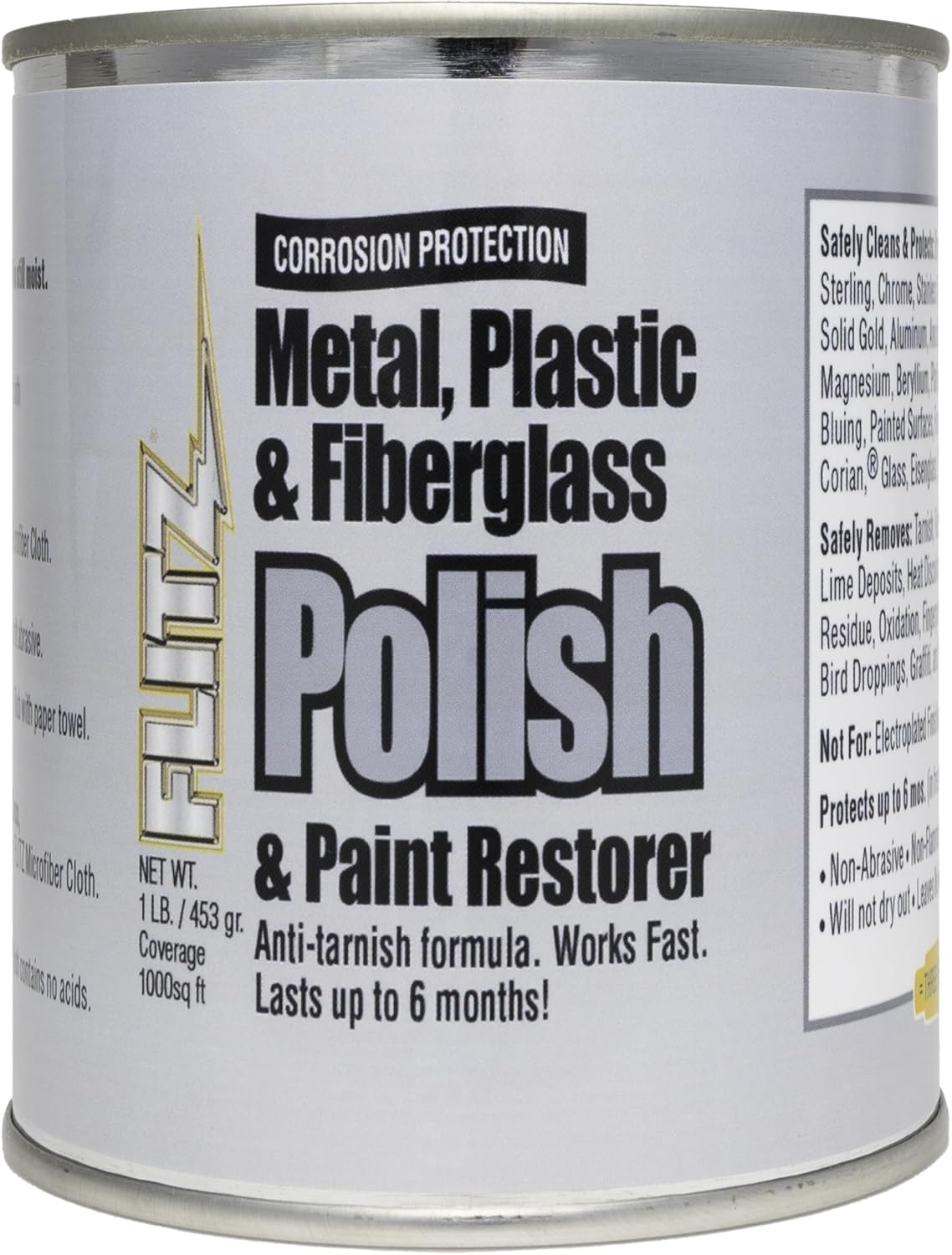 Flitz Multi-Purpose Metal Polish Paste - 1lb Can of USA-Made Chrome Polish - Works on Stainless Steel, Aluminum, Plastic, Jewelry and Cars - Non-Abrasive Cleaner & Rust Remover (1 Pack)