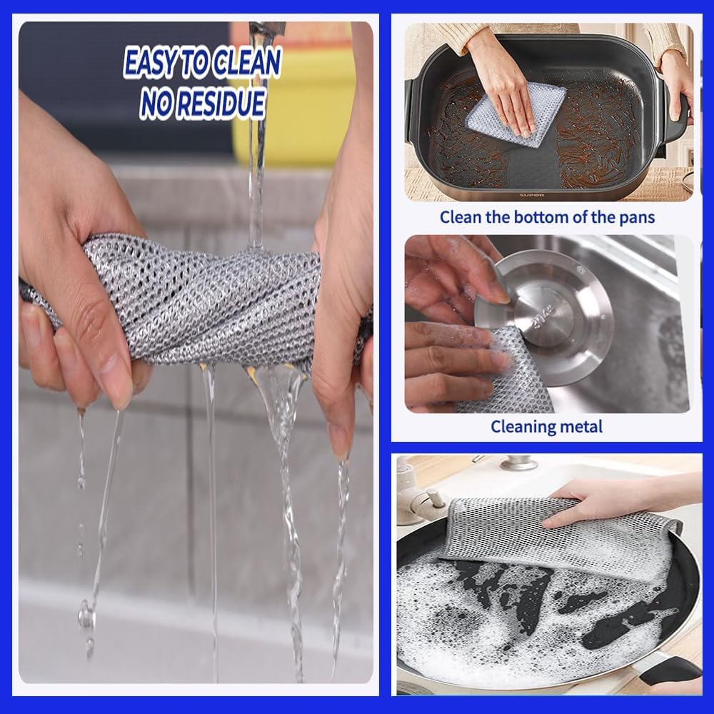 10 PCS Non Scratch Wire Dishcloth, Upgrade 3-Layer Dish Cloth, Premium Scrubbing Multipurpose Wire Dishwashing Rag, Kitchen Cleaning, Scrubs Dishes, Sinks Cleans, Home Essentials