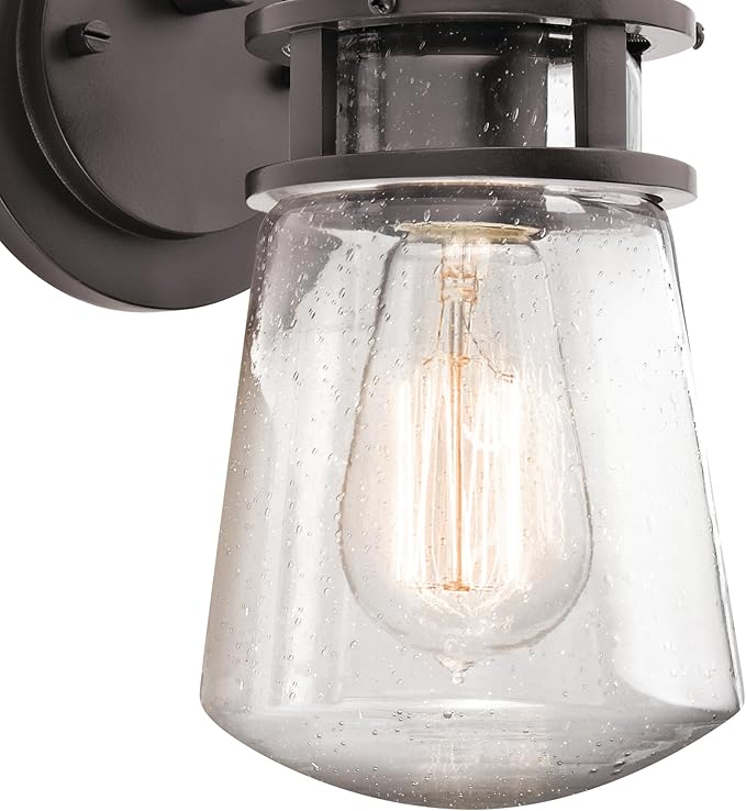 Kichler Lyndon 11.25" Wall Sconce in Architectural Bronze, 1-Light Indoor Outdoor Wall Light with Clear Seeded, (11.25" H x 5" W), 49444AZ