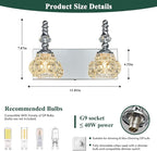 Modern Glass Crystal Vanity Light - Vintage Bathroom Lighting Fixtures Over Mirror, 2 Light Vanity Lights G9 Bulb (11.81 Inch, Chrome)