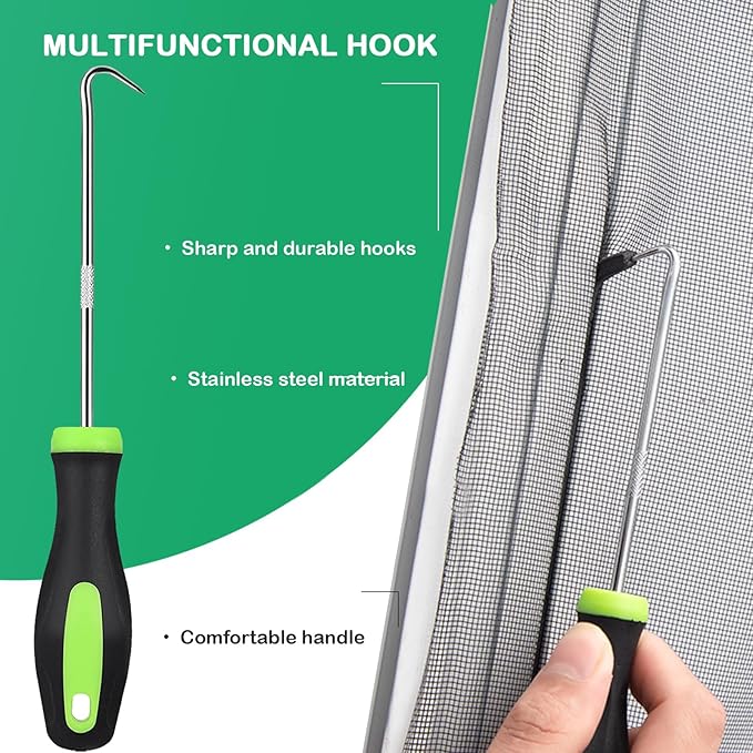 Screen Tool for Window Screen Replacement - Two Spline Roller (Steel and Nylon Bearing Roller), Spline Removal Hook, Two Sizes Screen Spline, Utility Knife, Tape Measure, Tooltriz