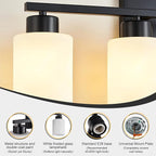 Black Bathroom Light Fixtures, 4-Light Modern Vanity Light Over Mirror, Wall Sconces with Milky White Frosted Glass Shades, E26 Socket (Bulbs Not Included)