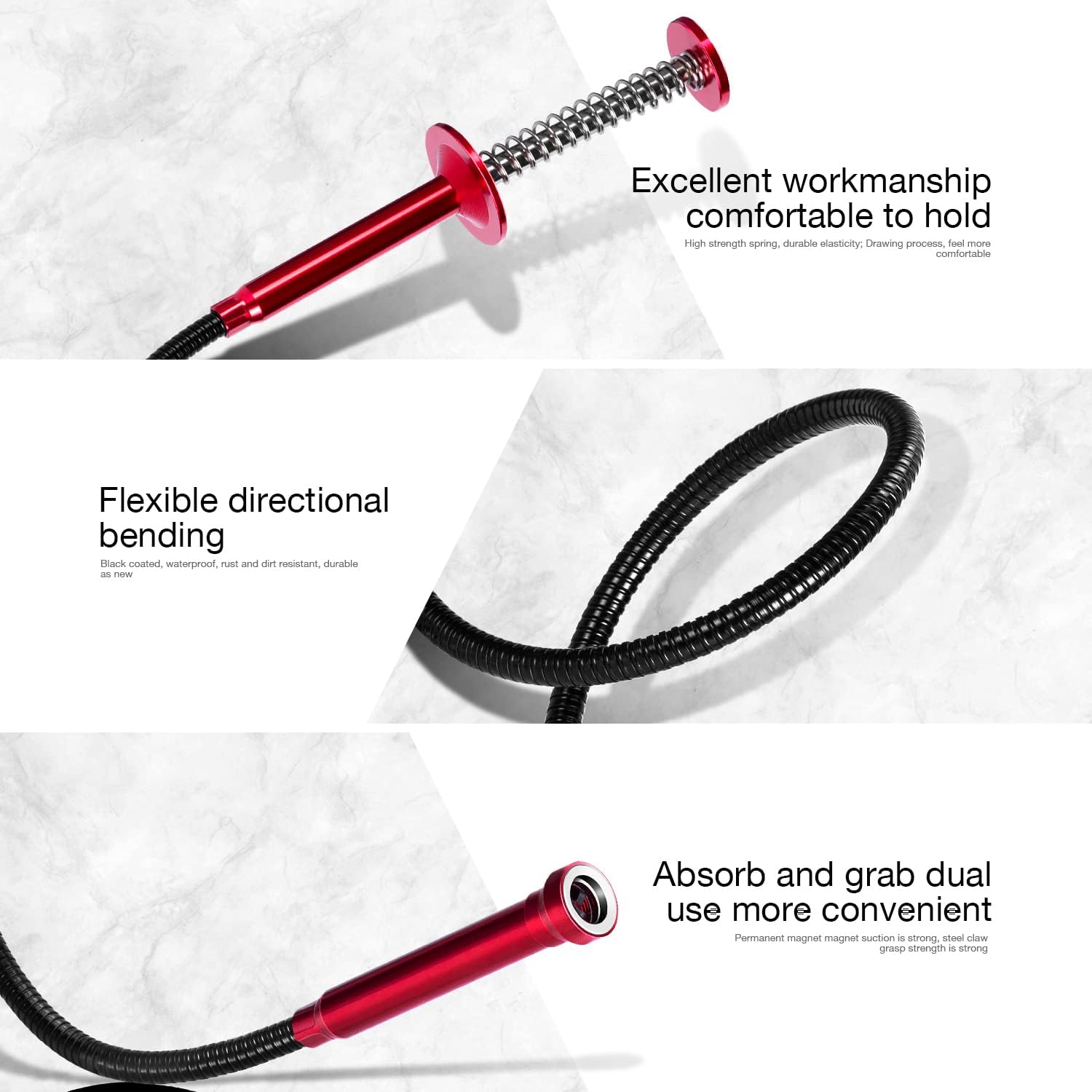 Bendable Flexible Magnetic Pickup Tool, 24'' Four Claw Grabber Tool, Accurate Pick Up In Narrow Space for Engine Bay/Home Sink/Drain/Earring/Keys/Metal Objects (Magnetic orientation)