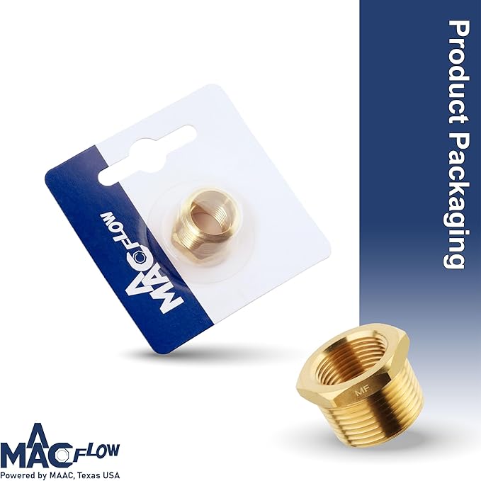 MAACFLOW brass 3/8" Male NPT to 1/4" Female NPT Adapter Reducer Hex Bushing (Thread OD 0.65" - ID 0.44") (Pack of 1)