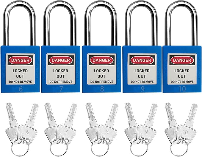 SAFBY Lockout Tagout Locks, Safety Padlock, Keyed Differently Loto Safety Padlocks for Lock Out Tag Out Kits Station (Blue NO.1-10)