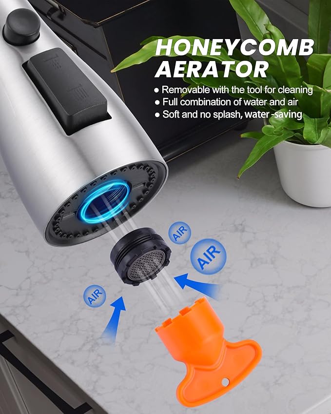 Metal Kitchen Faucet Head Replacement: 3-Function Pull Down Spray Nozzle with 9 Adapters, Sink Sprayer Replacement Compatible with Moen, Delta, American Standard Faucets, Brushed Nickel