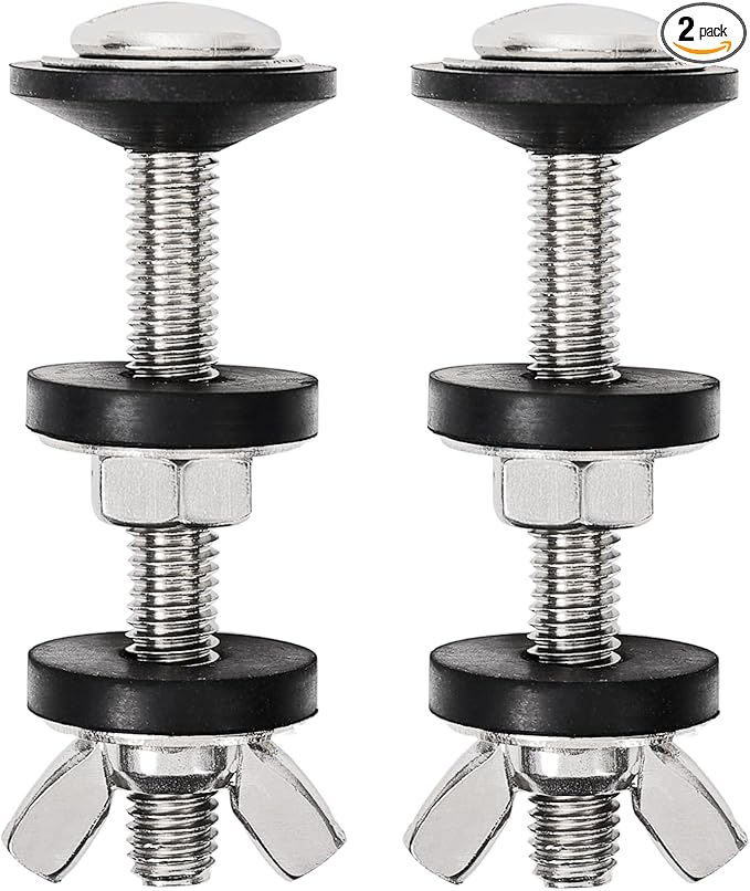 2PCS M8 Universal Toilet Tank to Bowl Bolts Kit, Heavy Duty Toilet Tank Bolts and Washers, 304 Stainless Steel Toilet Seat Bolts Kit, with Extra Long Nut Easy to Install (ΦM8, 2)