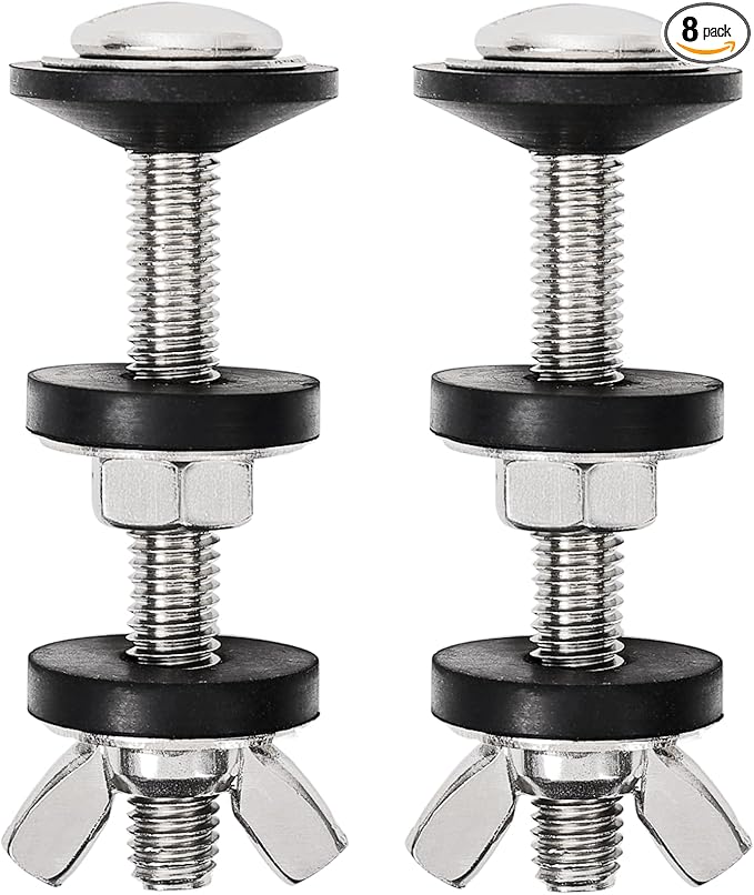 8PCS M8 Universal Toilet Tank to Bowl Bolts Kit, Heavy Duty Toilet Tank Bolts and Washers, 304 Stainless Steel Toilet Seat Bolts Kit, with Extra Long Nut Easy to Install (ΦM8, 8)