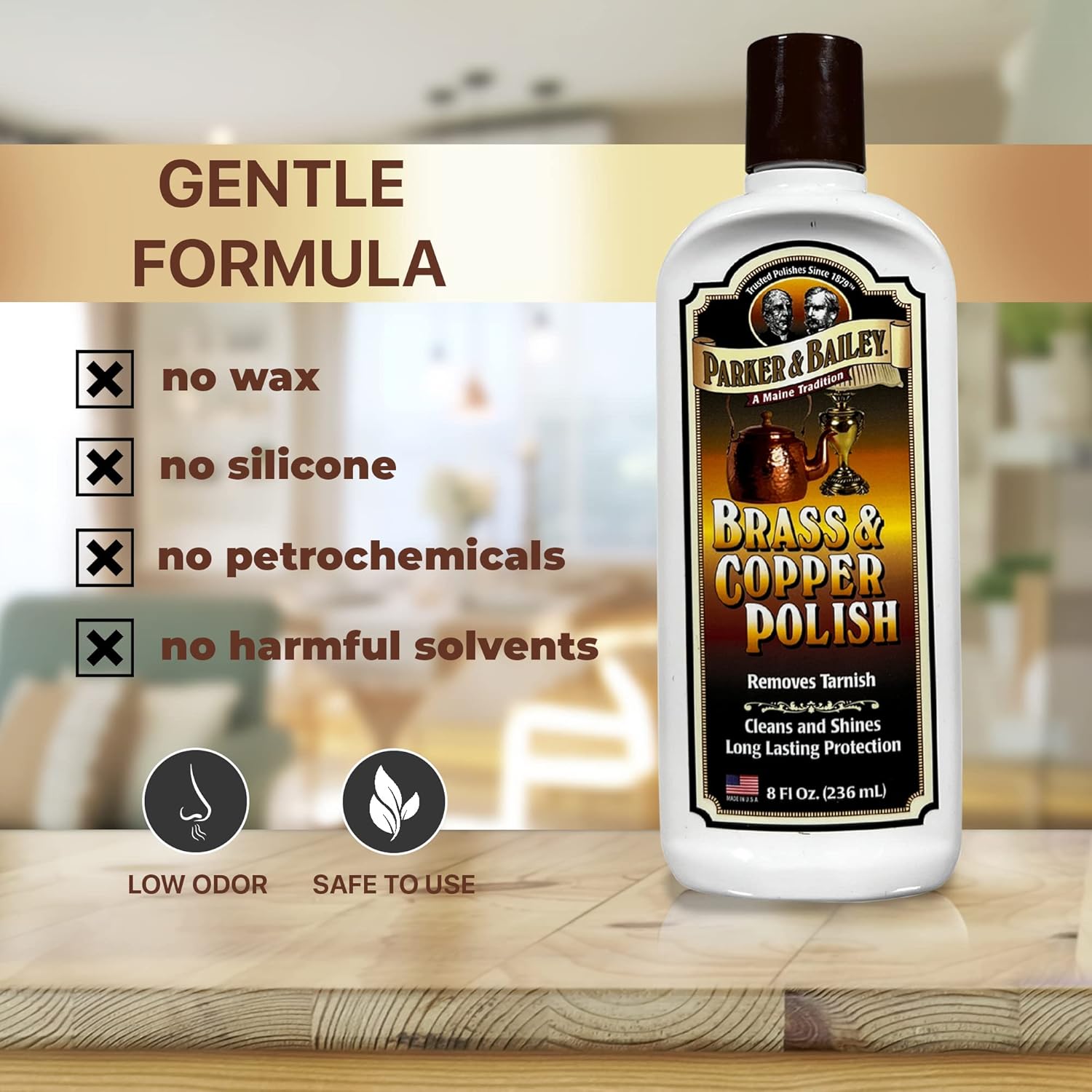 Parker & Bailey Brass & Copper Cleaner – Removes Tarnish and Restores Shine on Metal, Antique Décor, Pans & Furniture, 8 oz Bottle