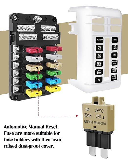 Standard Blade Car Fuse 5A Resettable Automotive Fuse ATC ATO Manual Reset Fuses Manual-Reset Blade Circuit Breaker for Boat Truck SUV Motorcycle 32VDC Fuses Assortment Kit