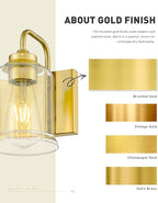 zeyu Bathroom Vanity Light Fixtures, 2-Light Wall Sconce for Bathroom Above Mirror, Gold Vanity Light with Clear Glass Shade, ZSL72B-2W BG