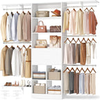 5FT Closet Organizer System with Wooden Drawers, 60 Inches Walk In Closet System With 5 Hanging Rods, Can Fit 1.58 to 6.8 FT with Reversible Hanging Shelving, White