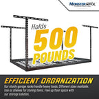 MonsterRax Overhead Garage Storage Racks 4x6, Ceiling Mounted Shelving, Adjustable Hanging Storage Organizer, Heavy Duty Steel, Holds 500 Pounds, Color: Hammertone, Adjusts 12"-21” off Ceiling