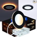 CycevSun 16 Pack Black Recessed Lights 4 Inch with Night Light, Canless Ultra Thin Wafer Soffit Downlight with Junction Box, Dimmable & 5 Color Selectable, 9W, ETL & Energy Star