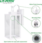 LIT-PaTH Outdoor Wall Lantern, Wall Sconce as Porch Lighting Fixture, E26 Medium Base Max 60W, Anti-Rust Metal with Glass Shade, White, 2-Pack