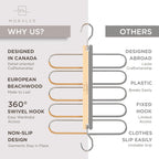 MORALVE Pants Hangers Space Saving - European Beechwood Scarf and Jean Hangers - Closet Organizer and Space Saver Pant Rack, Leggings Hanger, and Scarf Holder with 360° Swivel Hook (1 Pack)