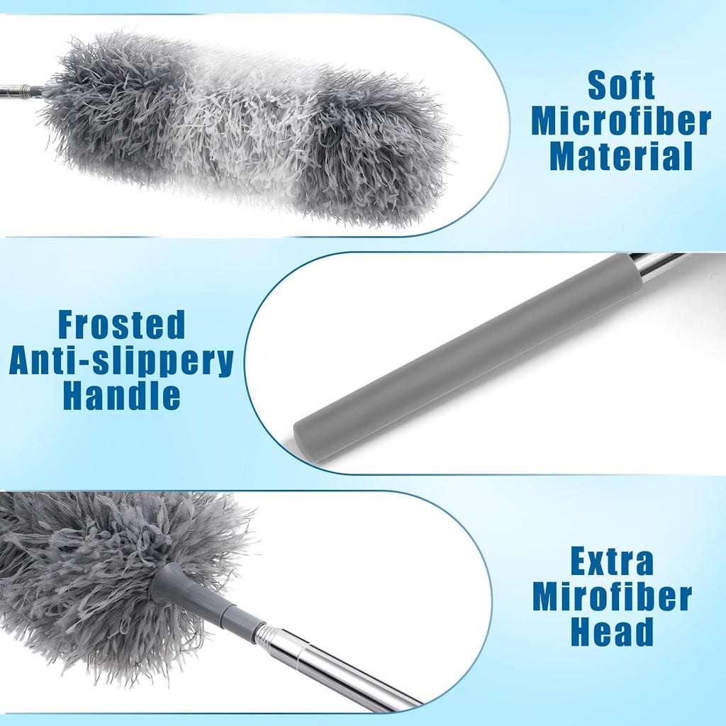 Tanlade 12 Pcs Microfiber Feather Duster for Cleaning 13-31 Inch Extendable Cobweb Dusters Ceiling Fan Duster Washable Bendable Tool for Office Car Window Furniture (Gray White)