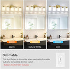 Brushed Gold Bathroom Light Fixtures, 5-Light Modern Vanity Light Over Mirror, Wall Sconces with Milky White Frosted Glass Shades, E26 Socket (Bulbs Not Included)