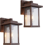 Outdoor Wall Sconce, Outside Porch Light Fixtures, Anti-Rust Exterior Wall Lights in Brown Finish with Clear Glass for Garage Doorway Entryway, 2 Pack
