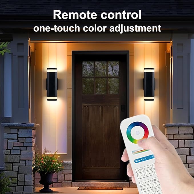 wowlite Smart Up and Down Lights Outdoor 2 Pack, RGBCW Exterior Lighting Fixtures WiFi App Control 2700K-6500K Ambience Wall Sconce Light Color Changing, Black Exterior Lights for House Porch Patio