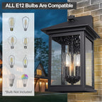Outdoor Wall Light Fixtures, 16 Inch Waterproof Square Lanterns, 2-Light Exterior Porch Sconces Lighting with Seeded Glass Shade, Modern Black Lamps for Patio Front Door Entryway