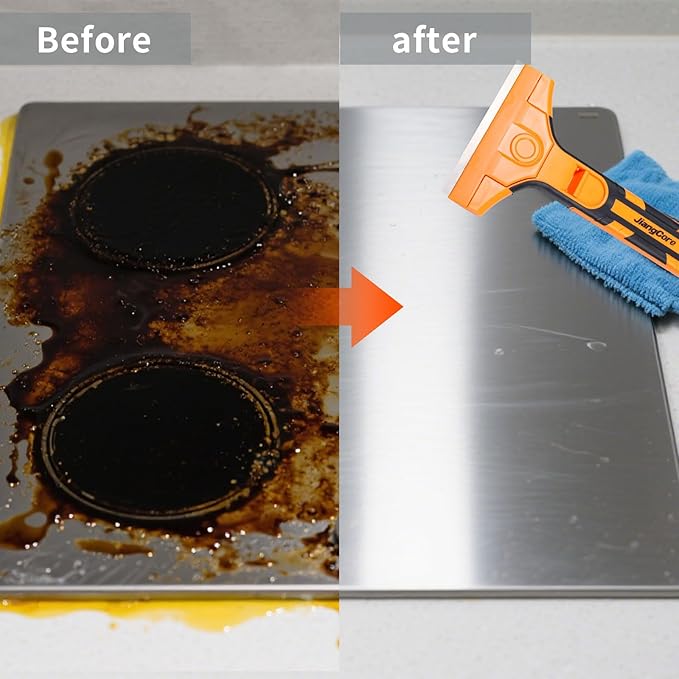 4" Razor Blade Scraper Tool – Wide Scraper Tool with 15 Extra Replacement SK5 Blades,Glass Cleaner for Stove Tops, Windows, Paint Removal and Adhesive Residues