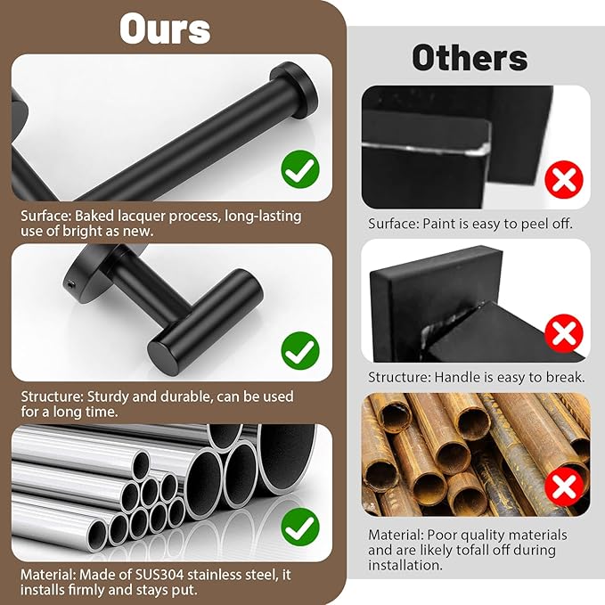 6 Pieces Matte Black Towel Bar Set Bathroom Hardware Set, 23.6Inch Towel Holder Set Towel Racks for Bathroom, SUS304 Stainless Steel Bathroom Accessory Set