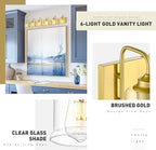 zeyu 44 Inch Brushed Gold Bathroom Light Fixtures, 6 Lights Vintage Wall Light, Modern Vanity Light with Clear Glass Shade, ZSL72B-6W BG