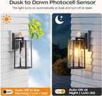 PARTPHONER Dusk to Dawn Outdoor Light Fixtures Wall Mount, Sensor Porch Lights, Anti-Rust Exterior Wall Sconce Lighting Lamp, Waterproof Wall Lantern for Doorway, Garage, 2-Pack
