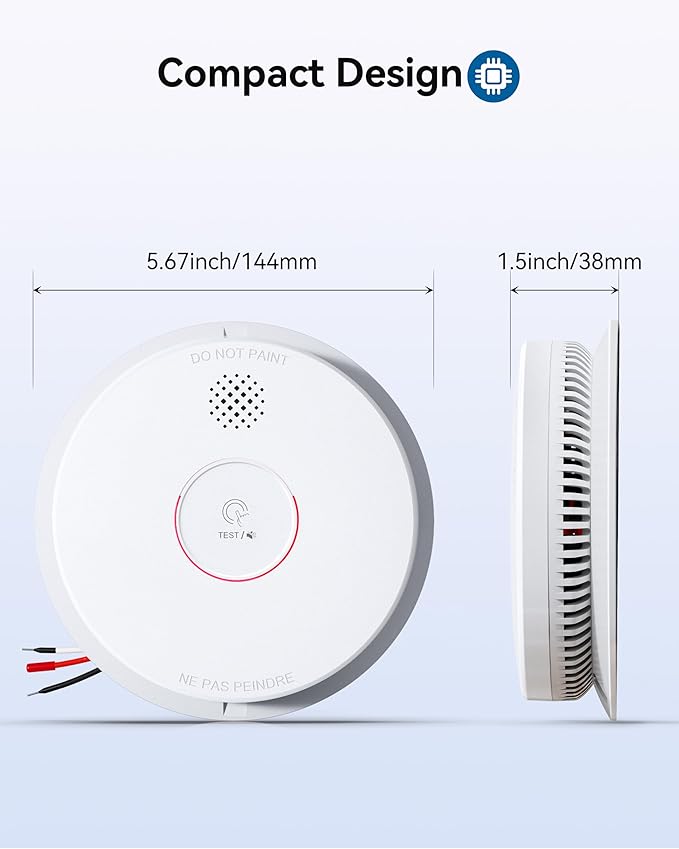 SITERWELL Smoke Detector, Hardwired Interconnected Smoke Detector, Photoelectric Smoke Alarm with 9V Backup Battery, Fire Alarm with Test/Silence Button, UL217-10th Listed, GS562A, 1 Packs