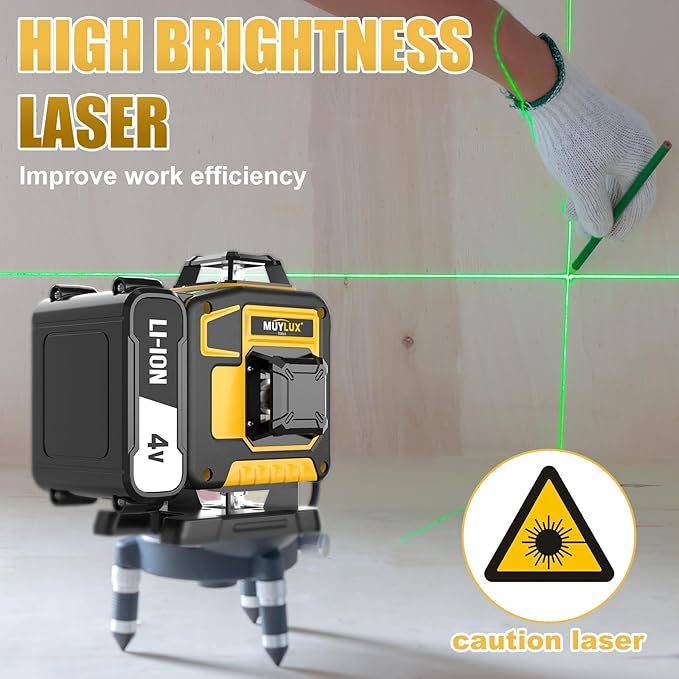 16 Laser Level with 1M Tripod, 4x360° Laser Line, Green Cross Line Laser with Tripod Self-Leveling, Lazer Leveler Tool for Picture Hanging laserpower<1mW, 2 Batteries