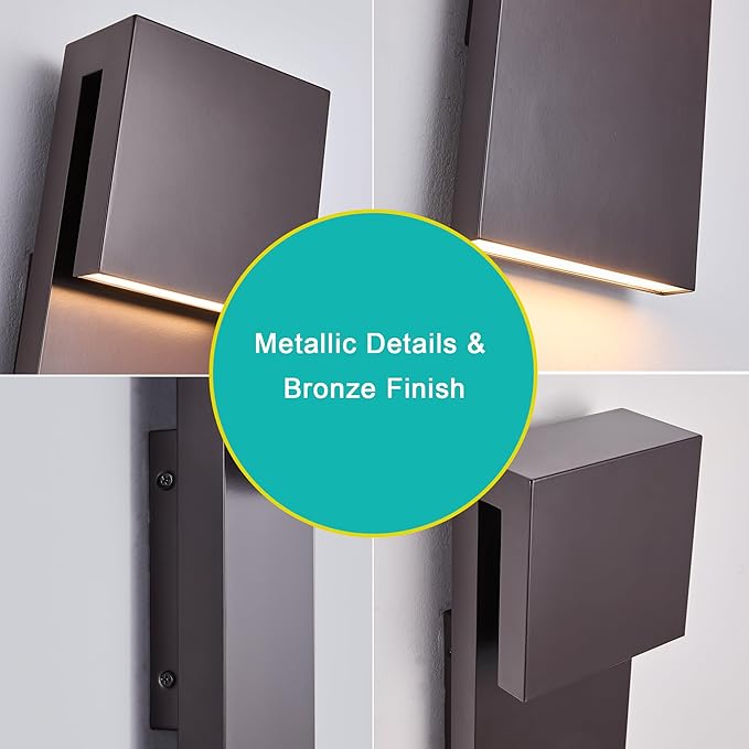 Modern Outdoor Indoor Integrated LED Wall Sconce, 2-Light Total 17W,Bronze Finish,1600 Lumens,3000 Kelvin,90 CRI, Dimmable,Input 120-277V,Weatherproof for Global Front Porch Decor Use.