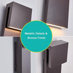 Modern Outdoor Indoor Integrated LED Wall Sconce, 2-Light Total 17W,Bronze Finish,1600 Lumens,3000 Kelvin,90 CRI, Dimmable,Input 120-277V,Weatherproof for Global Front Porch Decor Use.