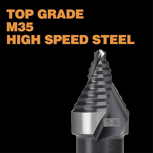 M35 HSS 5/8 Inch Step Drill Bit, Single Size Unibit with Double Spiral Flutes for Drilling Small Holes on Stainless Steel, Metal, Wood, Plastic