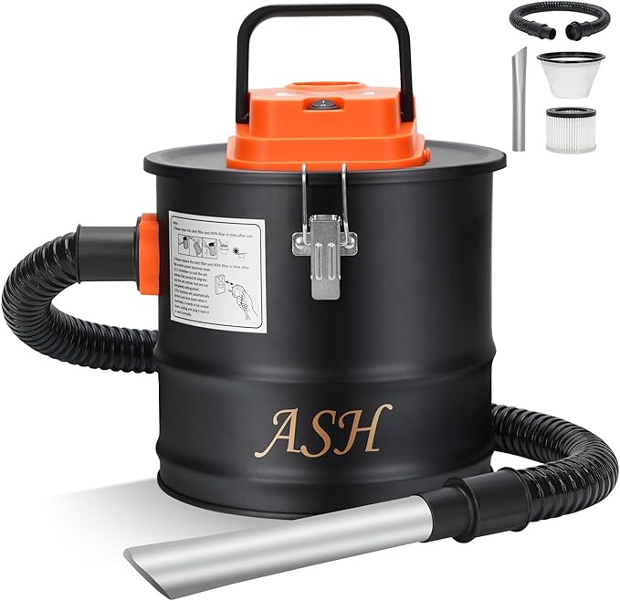 Ash Vacuum Cleaner -2.6 Gallon Fireplace Ash Vac with 800w Powerful Hose Non-Woven Dust Separator | Dry Stove Vacuum for Fireplaces Pellet Grill Wood Stove Fire Pits Orange