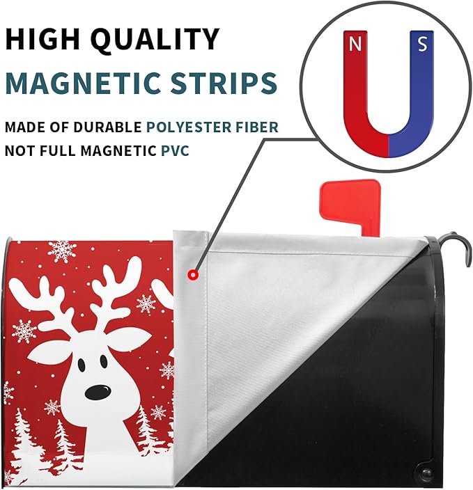 Kawani Merry Christmas Mailbox Cover - Red Deer Snowflake Magnetic Standard Size 21x18 Inch Winter Xmas Holiday Decorative Post Letter Box Cover for Garden Yard Decor