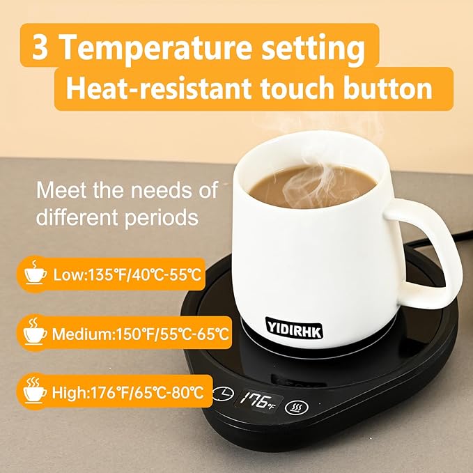 Coffee Mug Warmer Fast Heating, Auto Shut-Off, for Desk. 3 Temp Settings & 2-12H Timer. Keeps Beverages/Coffee Warm. Ideal Coffee Gift, for Offices,Travel & Corporate Gifts.