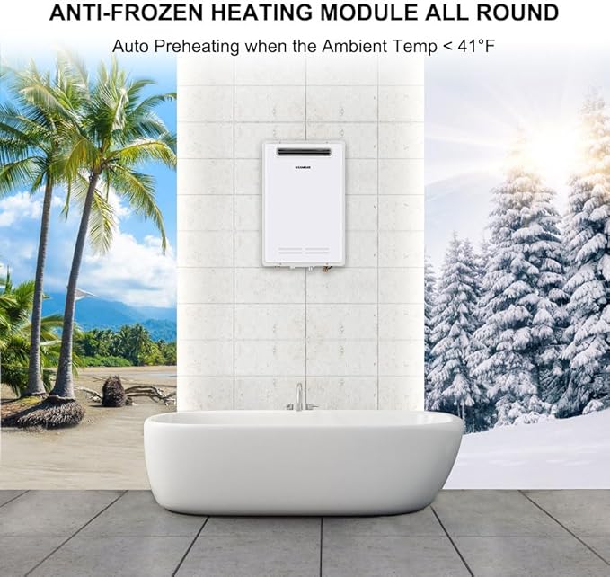 CAMPLUX Climatech 5 Tankless Water Heater Propane Outdoor 6.86 GPM, 199,000 BTU On Demand Instant Tankless Hot Water Heater Propane for Whole House, Outdoor Installation, IPX4 Waterproof, WA686M