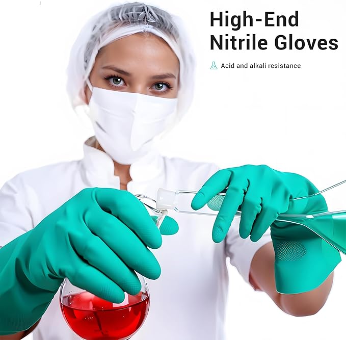 ThxToms Chemical Resistant Nitrile Gloves, Resist Household Acid, Alkali, Solvent and Oil, Latex Rubber Free, 1 Pair Small